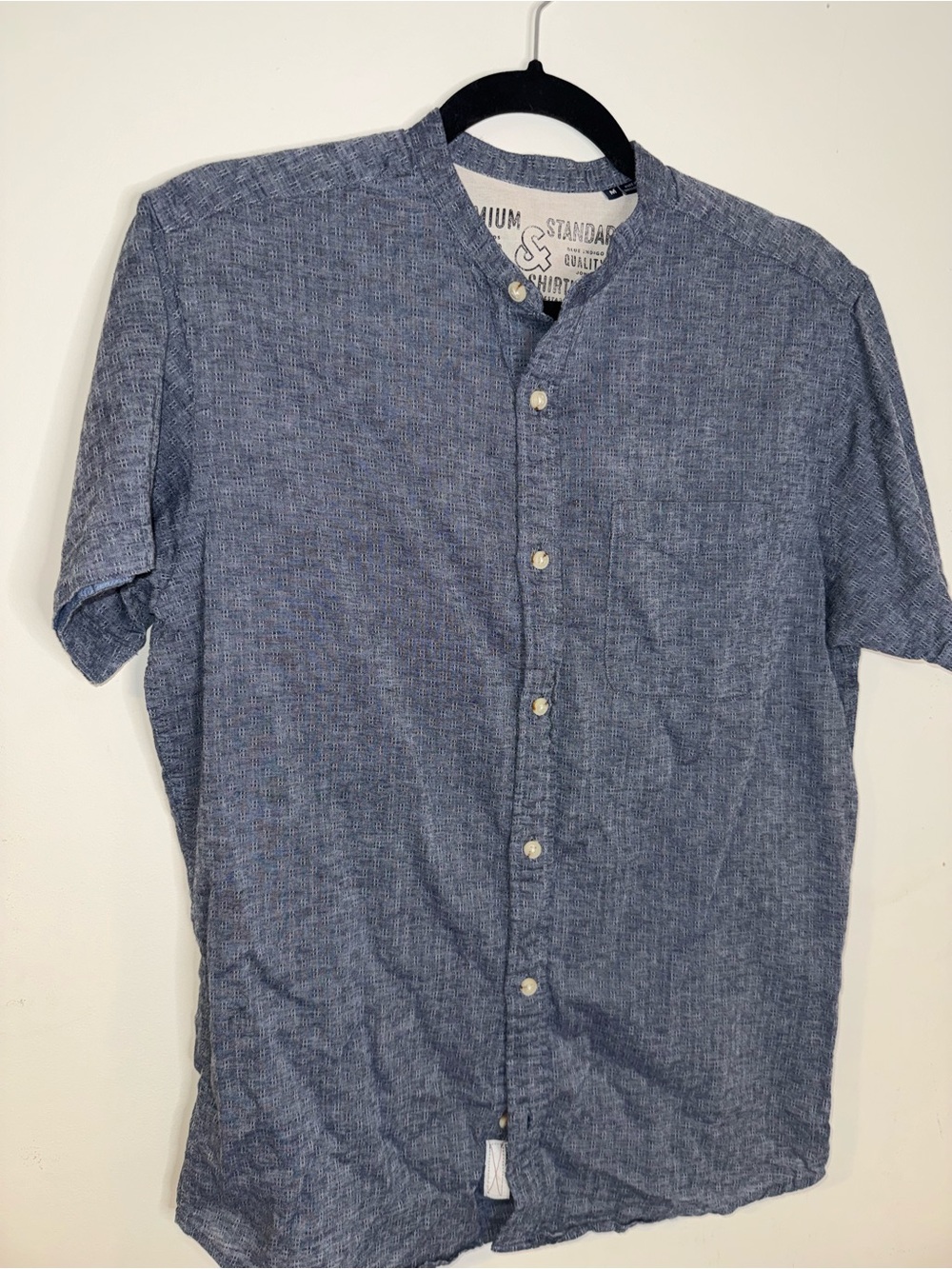 JACK & JONES Premium Men’s M Blue Band Collar Short Sleeve Shirt